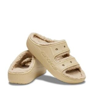 CROCS Kids baya Cozy Cream Fuzzy Sandal